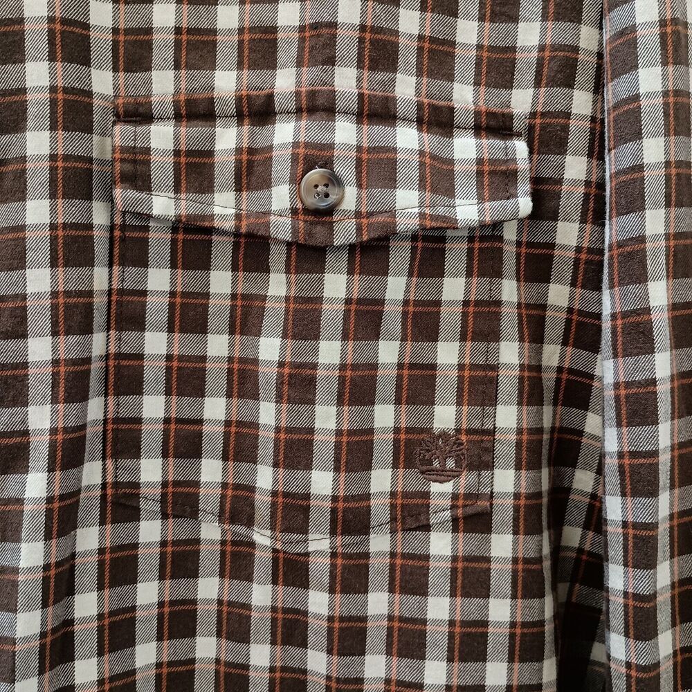 Timberland Mens Flannel Shirt 2XL Brown Plaid Button Down Workwear - Picture 4 of 7